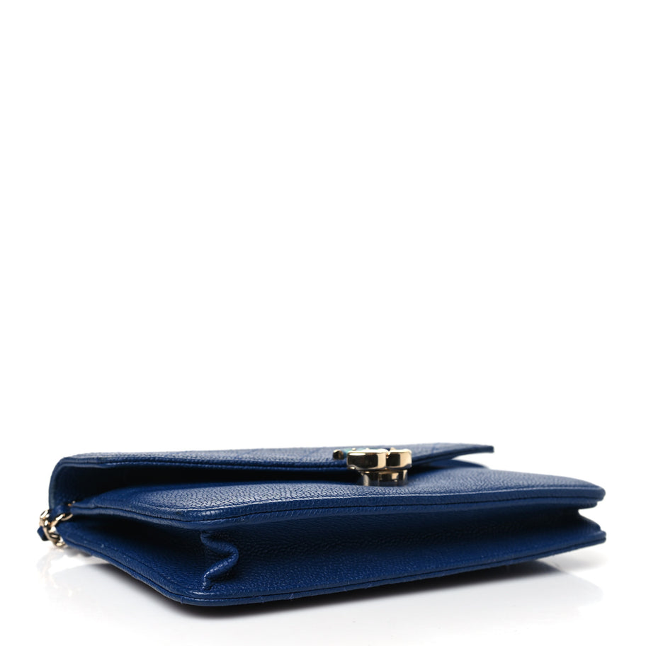Chanel Grained Calfskin Quilted Cuba Wallet On Chain WOC Blue Image 4