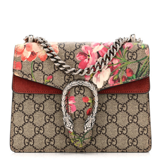  Gucci GG Supreme Monogram Blooms Mini Dionysus Shoulder Bag Beige Multicolor Dry Rose