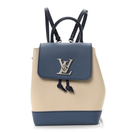  Louis Vuitton Calfskin Lockme Mini Backpack Blue Jean Creme