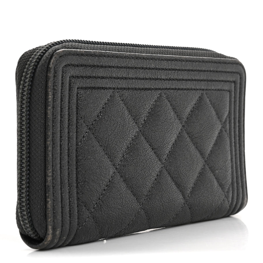 Chanel Iridescent Caviar Quilted Small Boy Zip Around Wallet Grey Image 3