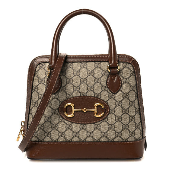 Gucci GG Supreme Monogram Azalea Calfskin Small Horsebit 1955 Top Handle Bag Beige Ebony Brown Sugar Image 1