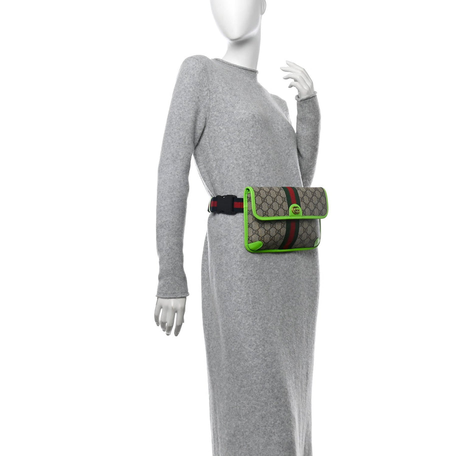 Gucci GG Supreme Monogram Web Small Ophidia Belt Bag Beige Ebony Electric Green Image 2