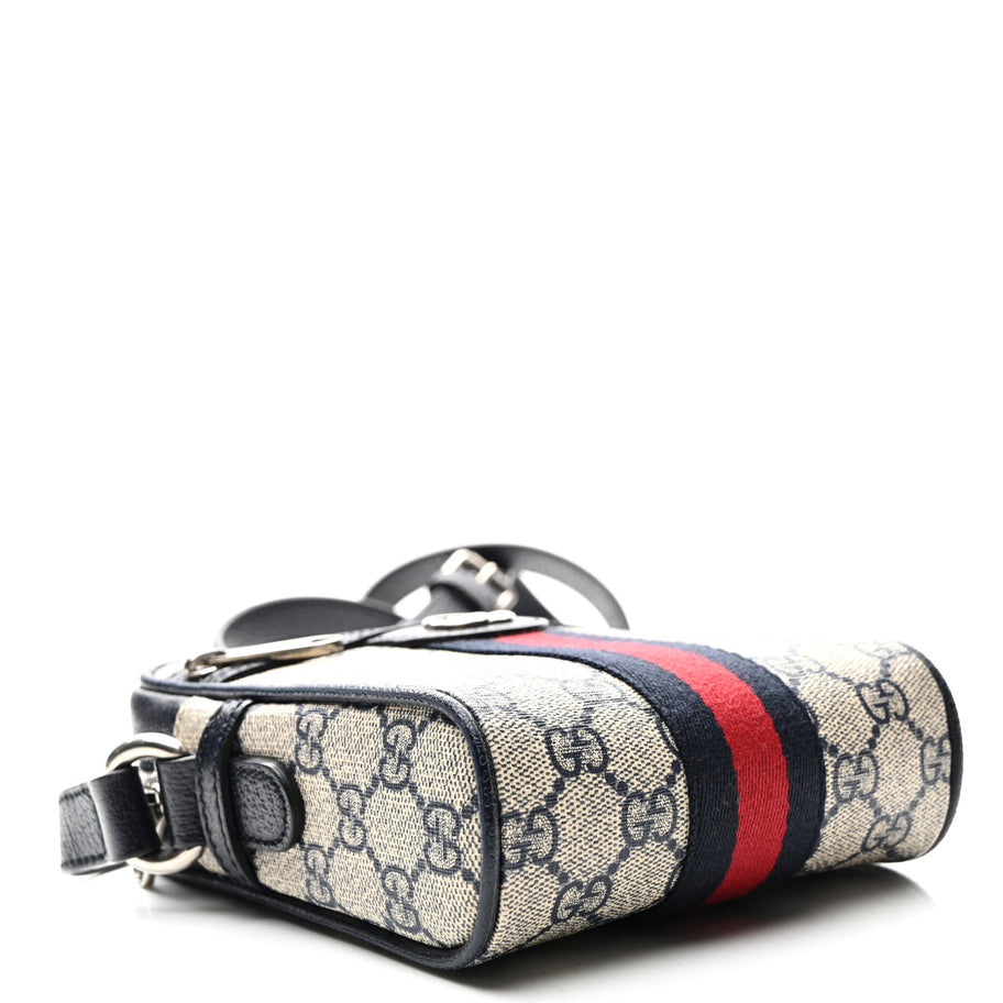 Gucci GG Supreme Monogram Textured Calfskin Web Mini Ophidia Messenger Beige Blue Image 4