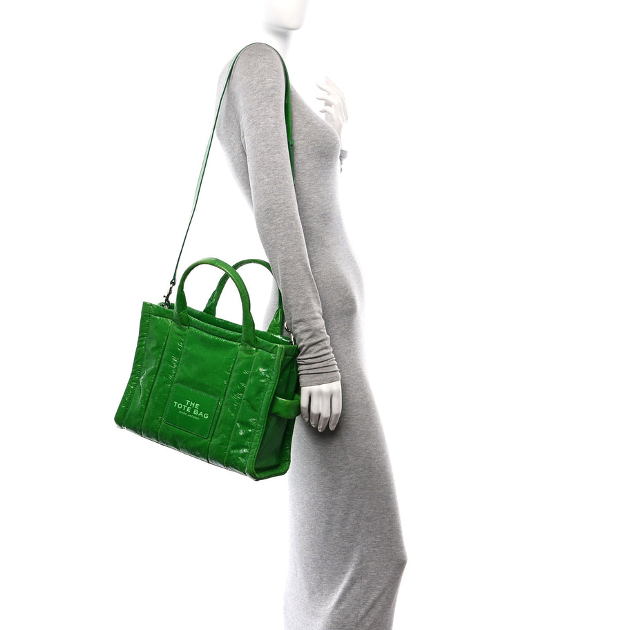 Marc Jacobs Shiny Crinkled Calfskin Medium The Tote Bag Green Glow Image 2