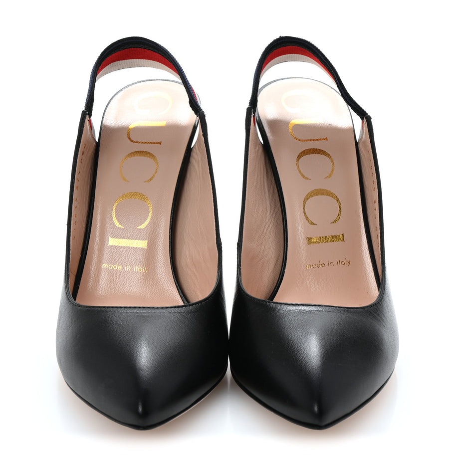 Gucci Malaga Kid Web Sylvie High Heel Slingback Pumps 37.5 Black Image 3