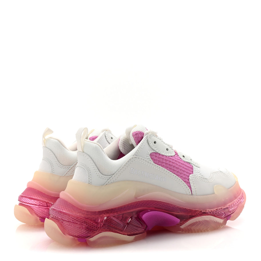 Balenciaga Fabric Mesh Clear Sole Womens Triple S Sneakers 36 White Pink Image 5