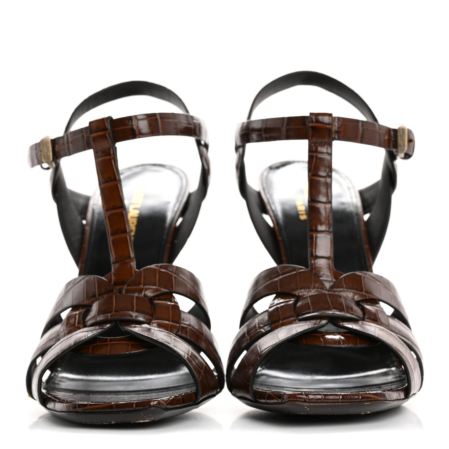 Saint Laurent Calfskin Crocodile Embossed Tribute 105 Sandals 39.5 Moro Image 3
