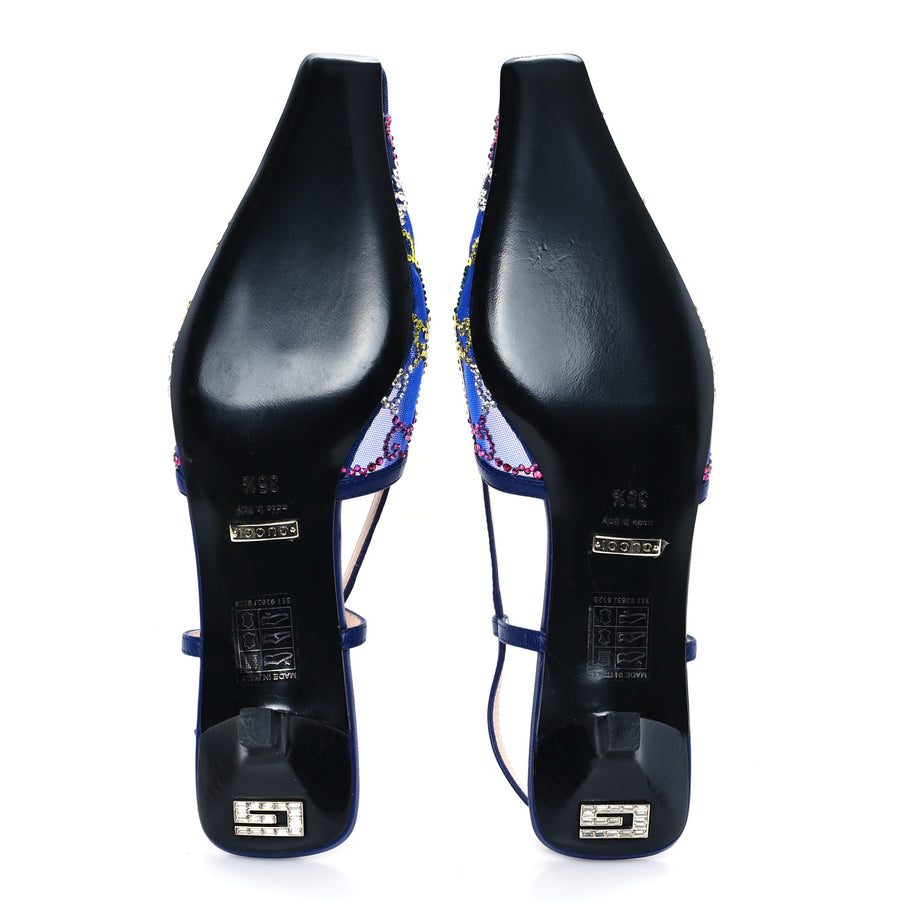 Gucci Tela Retino Nappa Charlotte Crystal GG Monogram Square G 35mm Slingback Pumps 35.5 Splash Net Blue Witch Image 6