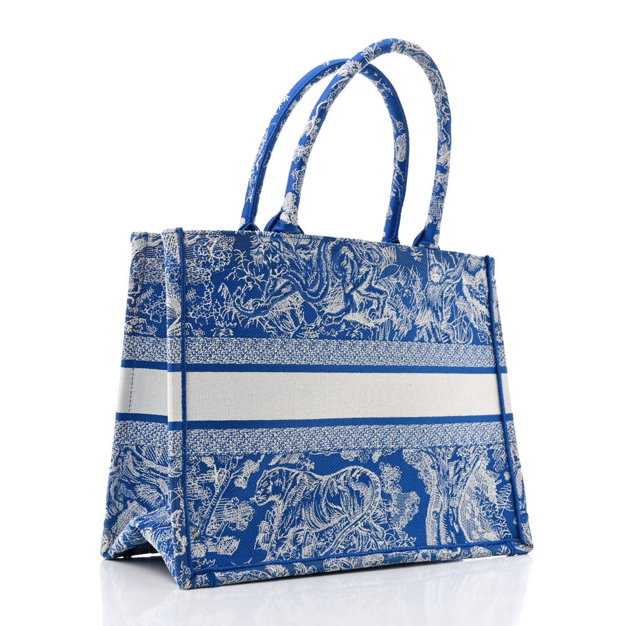 Christian Dior Canvas Embroidered Medium Dioriviera Toile De Jouy Book Tote Fluorescent Blue Image 3