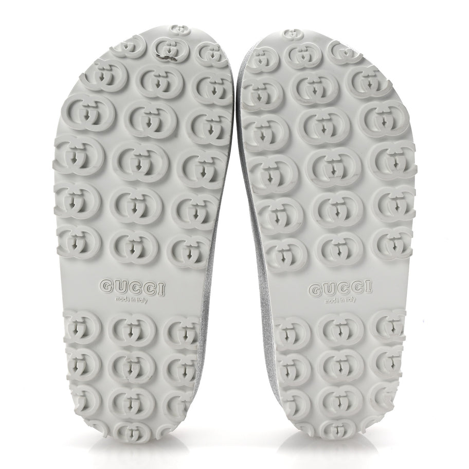 Gucci Glitter Rubber Womens InterLocking G Platform 42mm Slide Sandals 37 Silver Image 6
