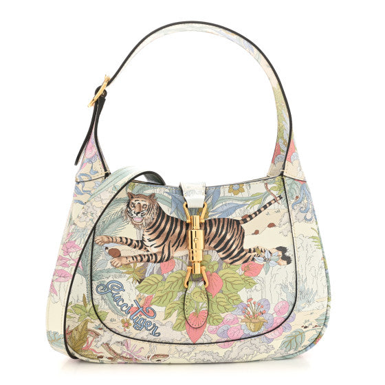 Gucci New Shangai Calfskin Tiger Savanah Small Jackie 1961 Hobo Chalky White Multicolor Image 1