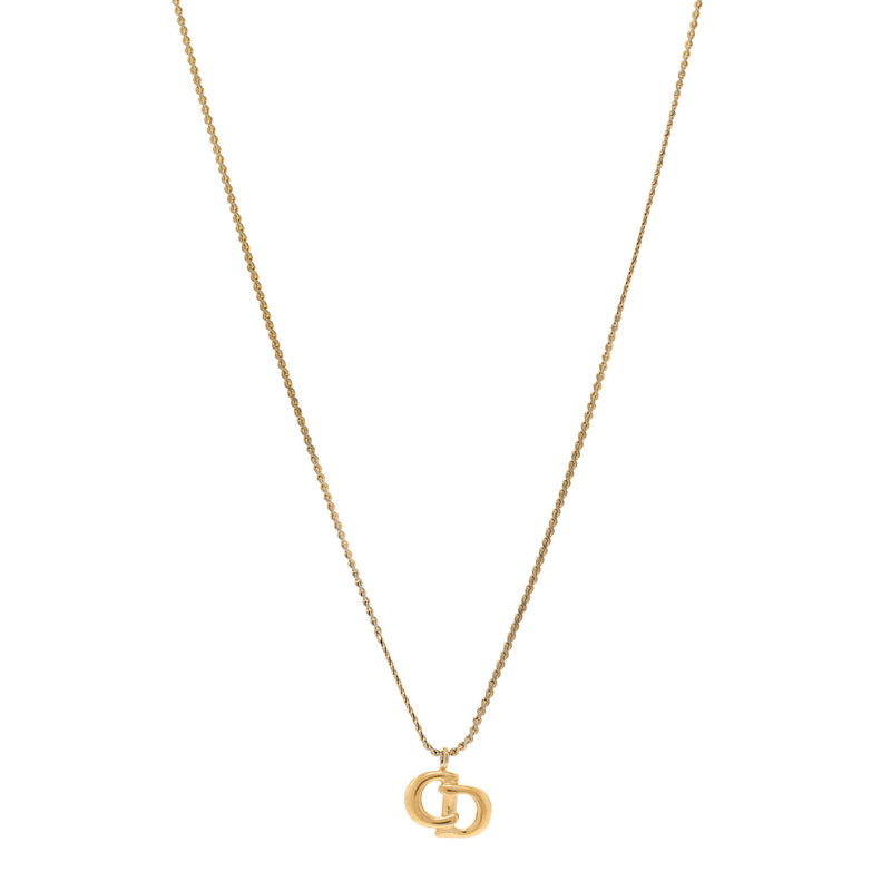  Christian Dior Metal Crystal CD Logo Pendant Necklace Gold