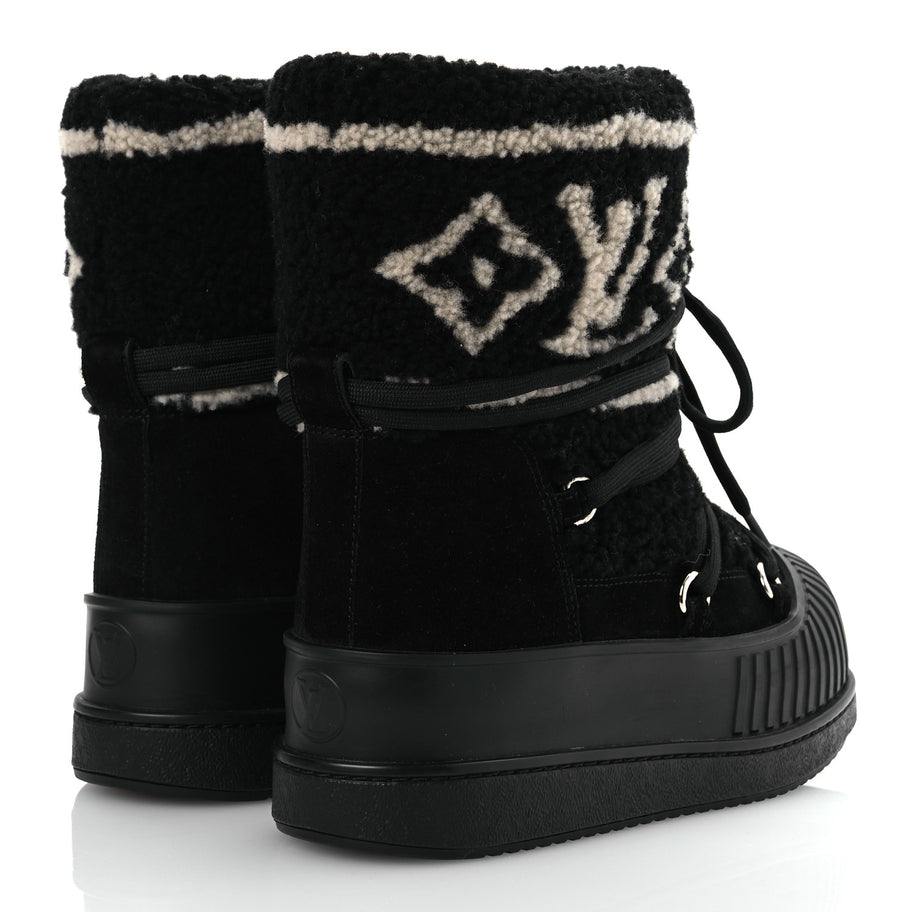Louis Vuitton Suede Shearling Polar Flat Half Boots Black Image 5