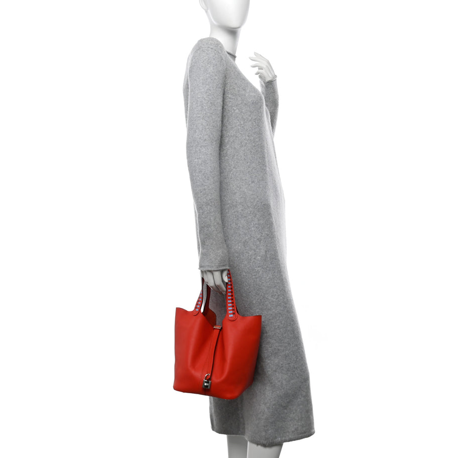 Hermes Epsom Tressage De Cuir Picotin Lock 22 MM Rouge Coeur Bleu du Nord Rouge H Image 2