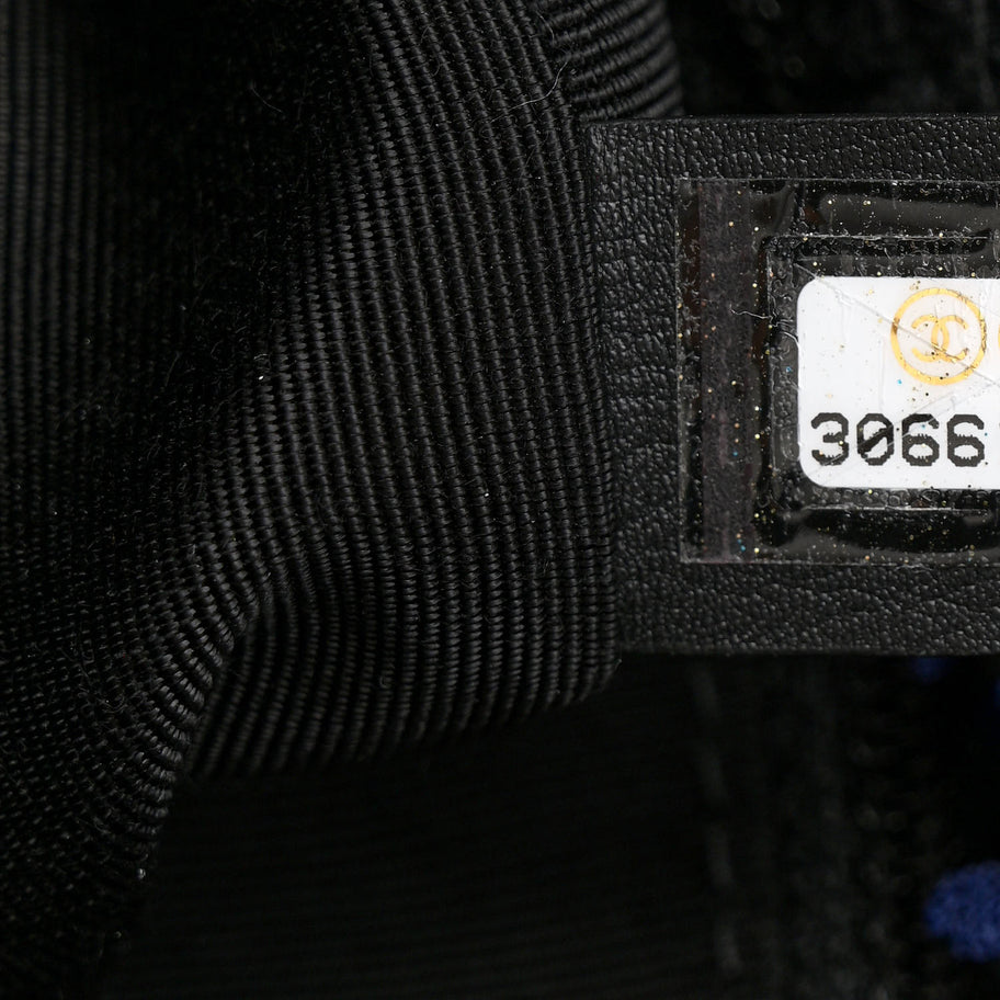 Chanel Tweed Quilted Large 19 Flap Black Navy Gold Image 7