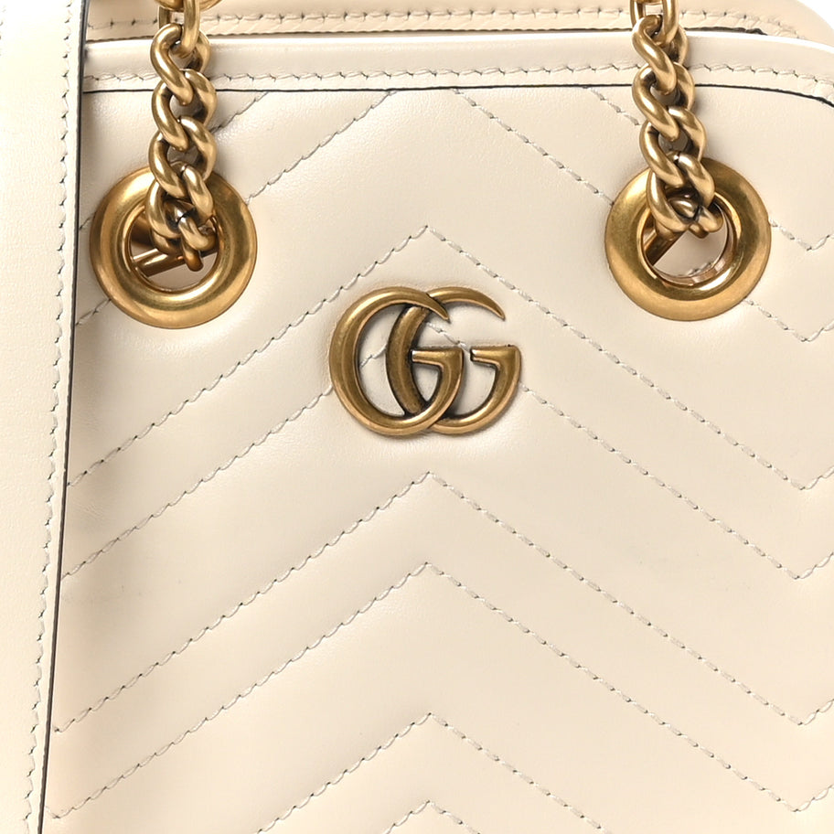 Gucci Calfskin Matelasse Chevron Mini GG Marmont Tote Mystic White Image 7