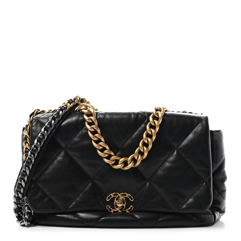  Chanel Lambskin Quilted Maxi 19 Flap Black