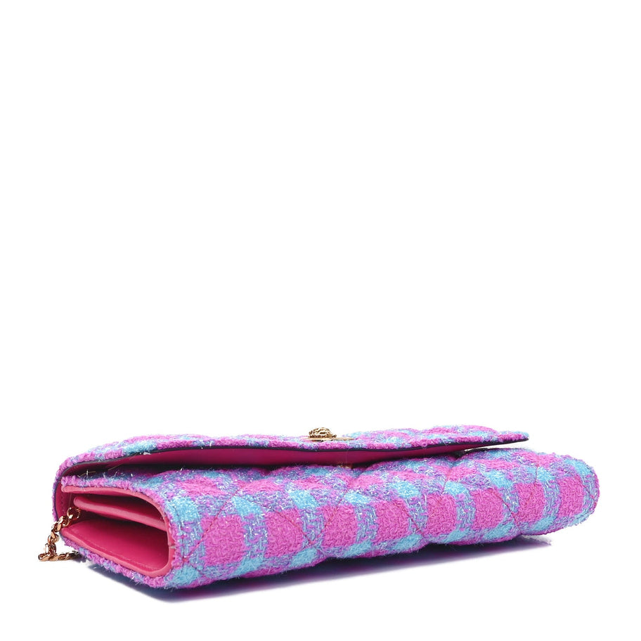 Versace Tweed Quilted Medusa Wallet on Chain Crossbody Pink Blue Image 4