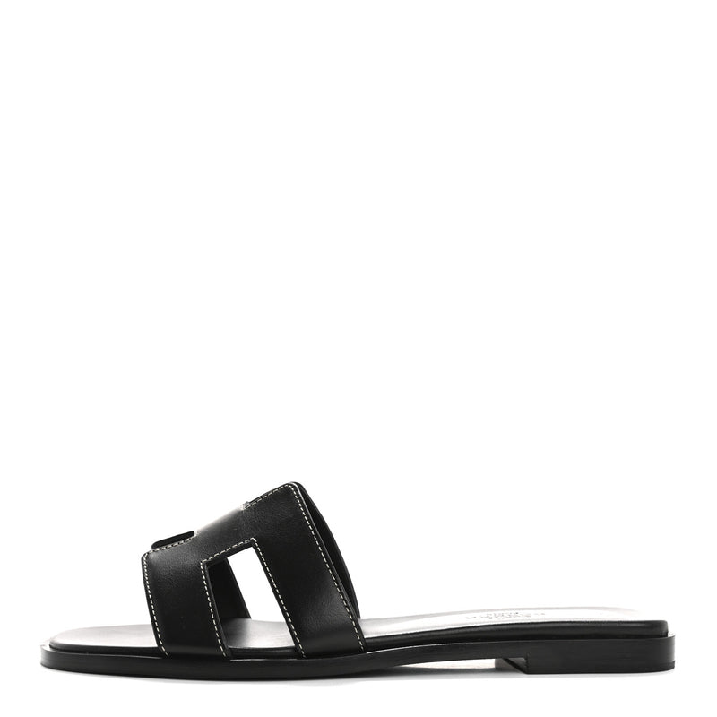  Hermes Box Calfskin Oran Sandals 36.5 Black