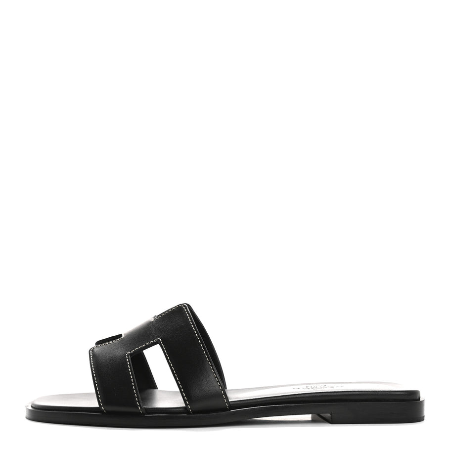 Hermes Box Calfskin Oran Sandals 36.5 Black Image 1