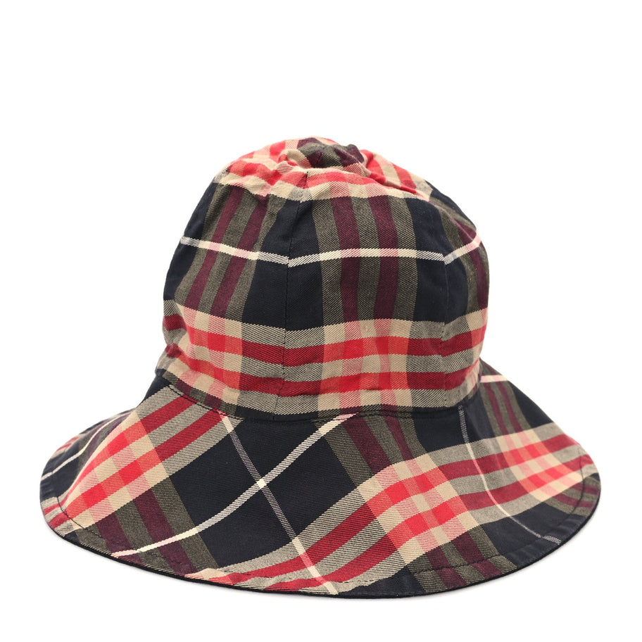 Burberry Technical Cotton Vintage Check Wide Brim Bucket Hat Black Red Image 5