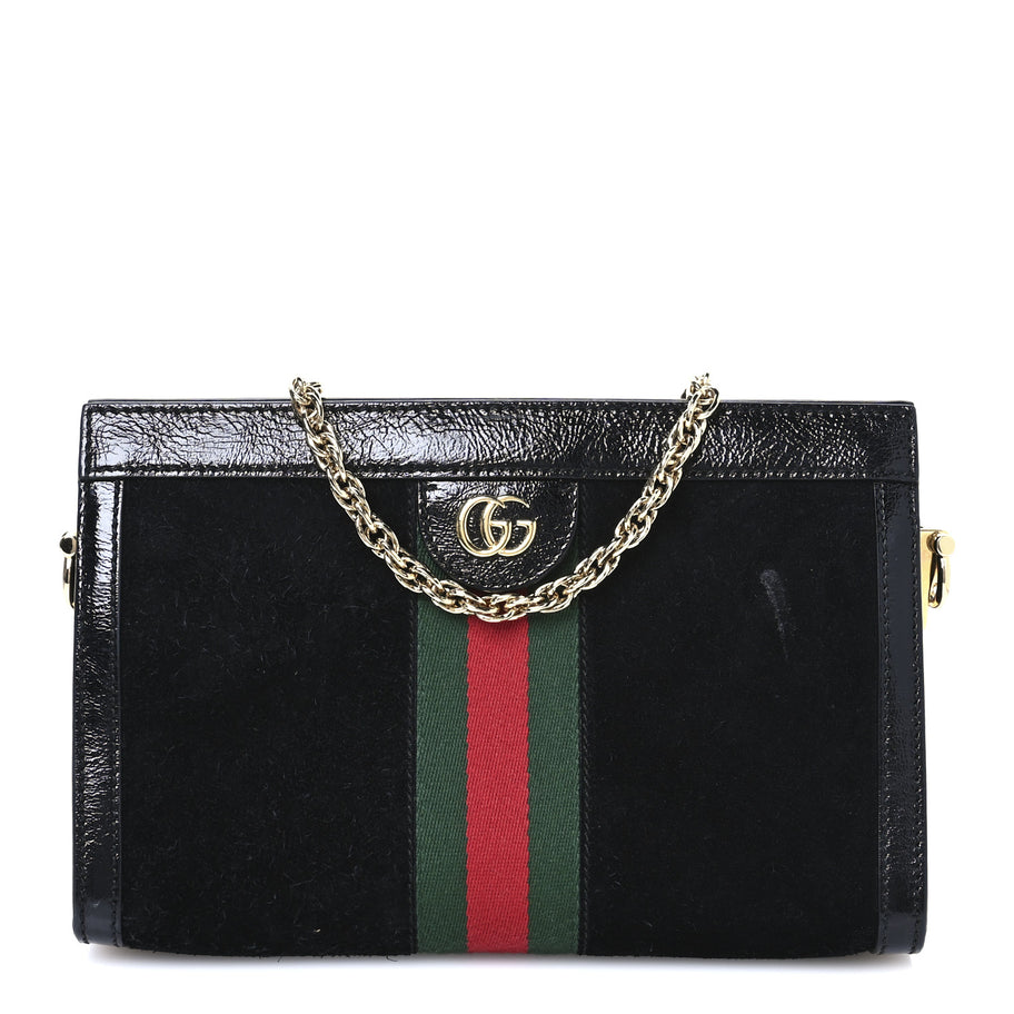 Gucci Suede Patent GG Web Small Ophidia Chain Shoulder Bag Black Image 1