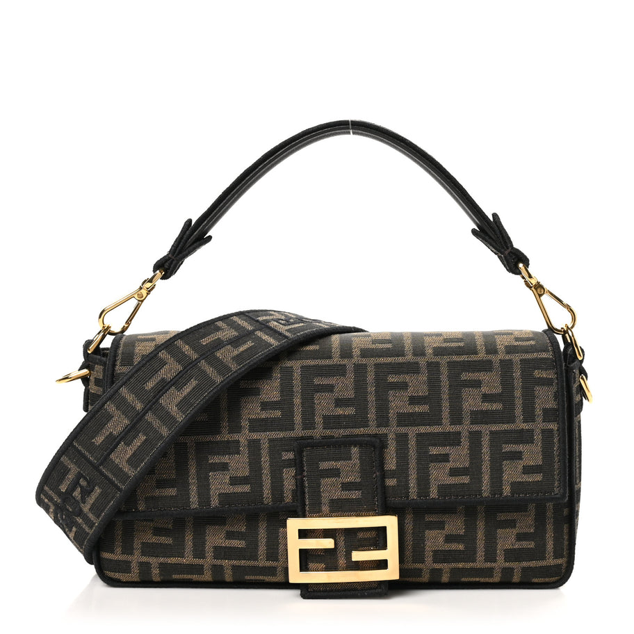 Fendi Fabric Jacquard FF 1974 Medium Baguette Tobacco Moro Black Image 1