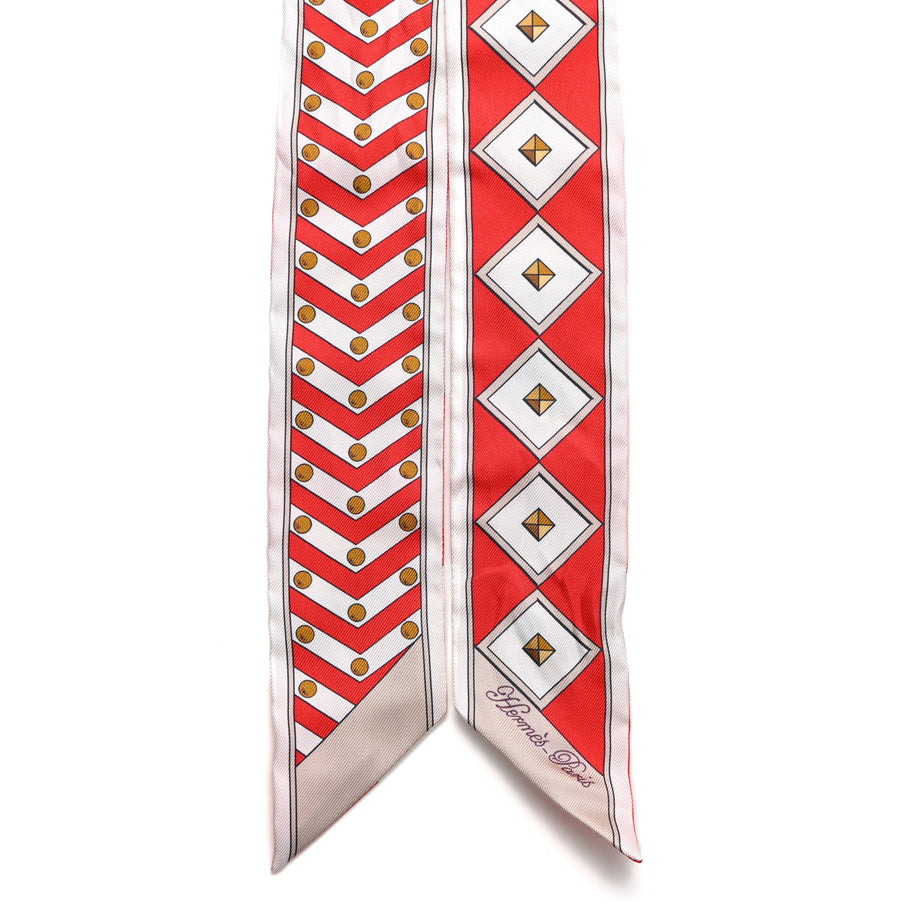 Hermes Silk Colliers Et Chiens Twilly Rouge White Mastic Image 2