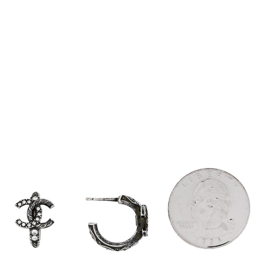 Chanel Metal Crystal CC Hoop Earrings Silver Image 2