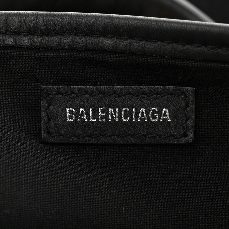Balenciaga Cotton Canvas Calfskin Navy Cabas XS Natural Black Image 7