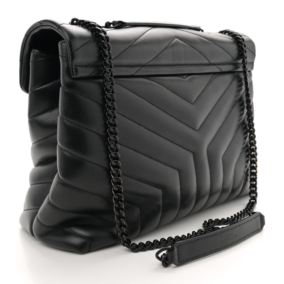 Saint Laurent Calfskin Y Quilted Monogram Monochrome Medium Loulou Chain Satchel Black Image 3