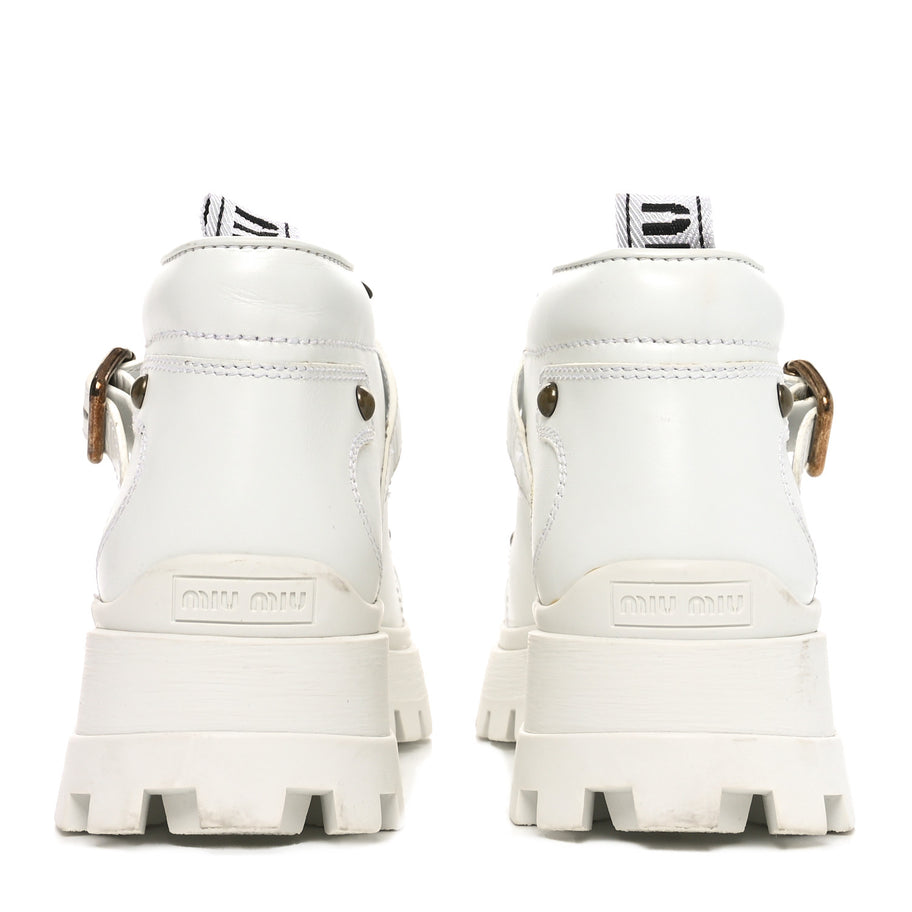 Miu Miu Calfskin Lace Up Ankle Boots 40 White Image 6