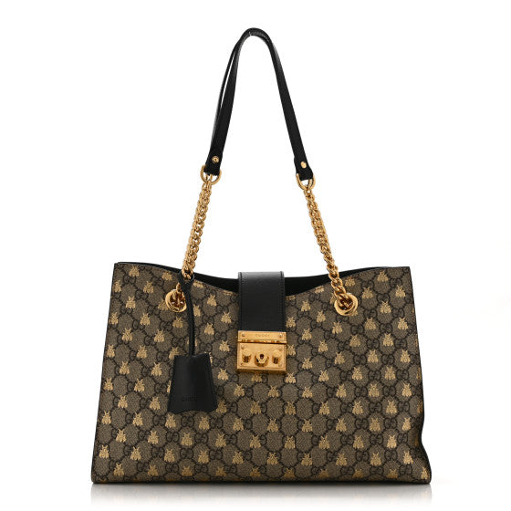 Gucci GG Supreme Monogram Bees Medium Padlock Tote Beige Oro Black Image 1