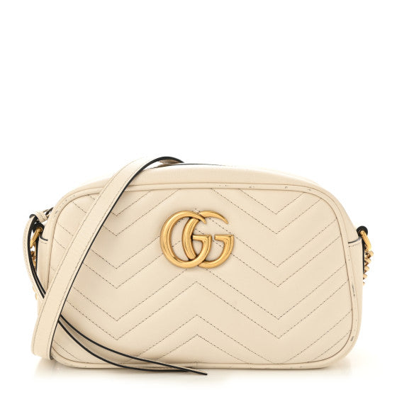 Gucci Calfskin Matelasse Small GG Marmont Chain Shoulder Bag White Image 1