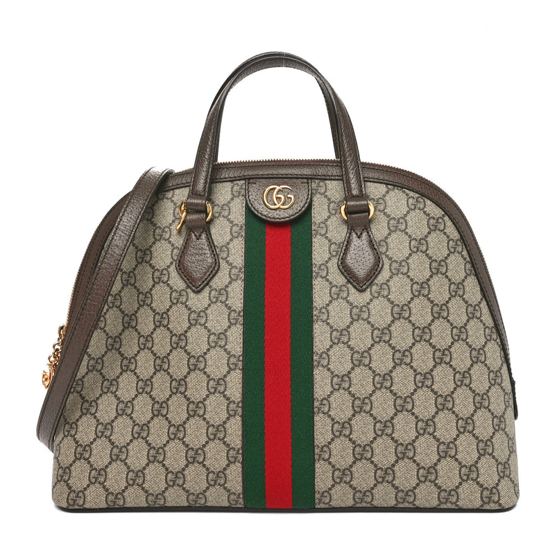  Gucci GG Supreme Monogram Web Medium Ophidia Top Handle Dome Bag Brown