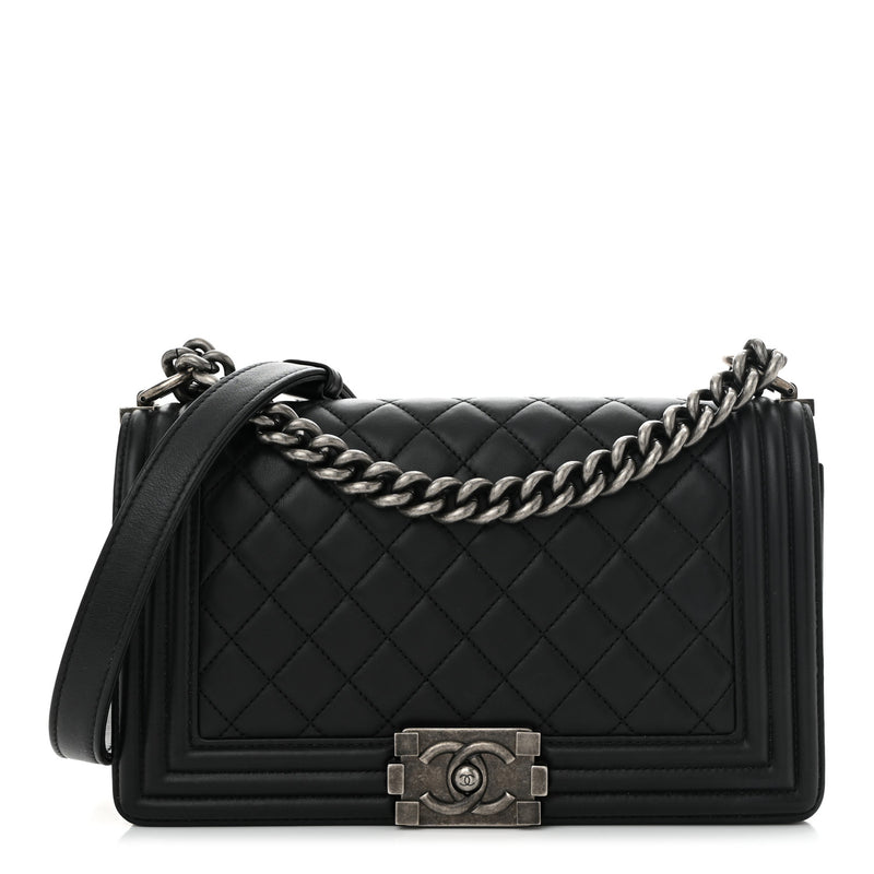  Chanel Lambskin Quilted Medium Boy Flap Black