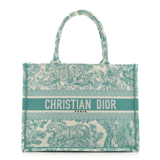 Christian Dior CHRISTIAN DIOR Canvas Embroidered Medium Dioriviera Toile De Jouy Book Tote Aquamarina Image 1