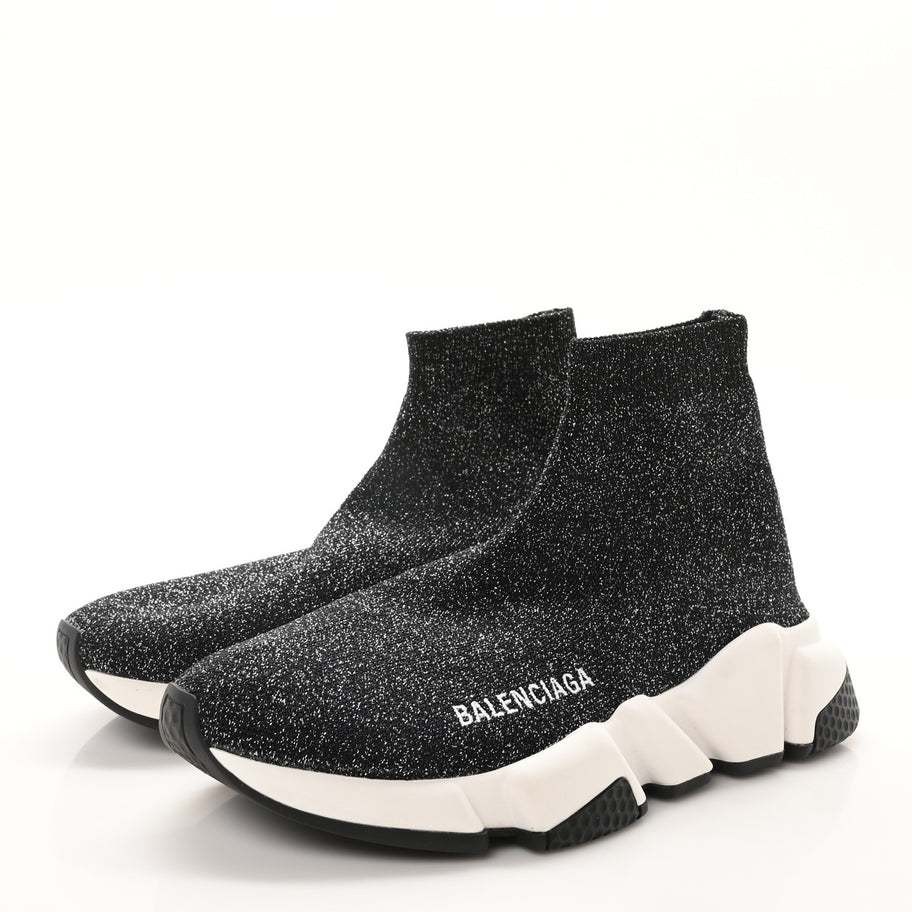 Balenciaga Laminated Knit Bi-Color Sole Womens Speed Sneakers 35 Black White Image 4