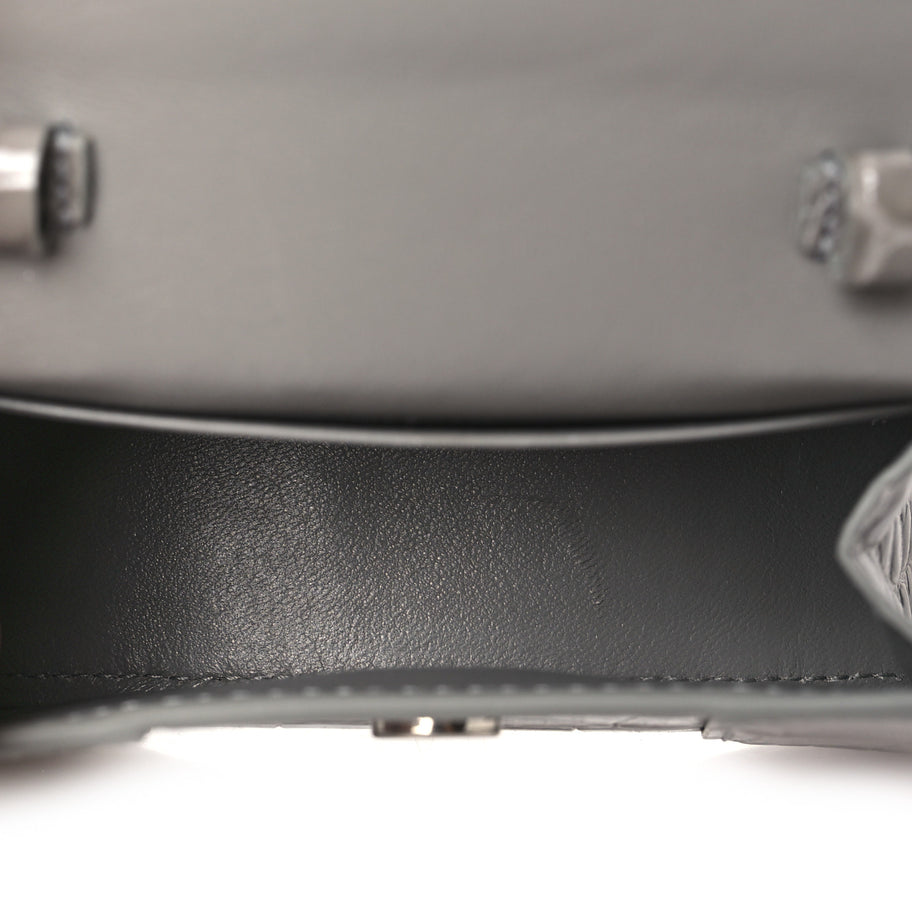 Balenciaga Shiny Calfskin Crocodile Embossed Hourglass Top Handle Bag Mini Steel Grey Image 5