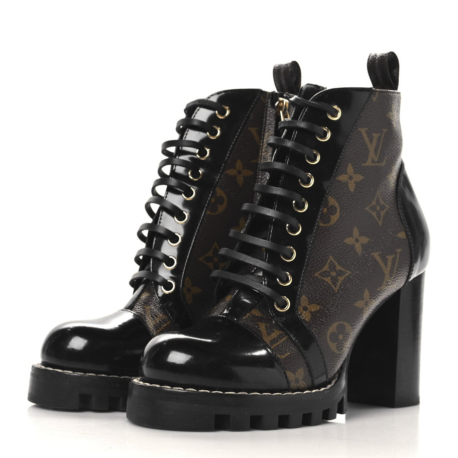 Louis Vuitton Patent Calfskin Monogram Star Trail Ankle Boots 37 Black Image 4