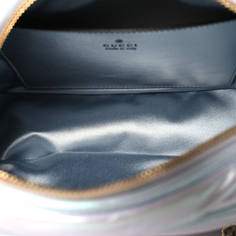 Gucci Iridescent Nappa Chevron Matelasse Small GG Marmont Chain Shoulder Bag Iridescent Snow Light Blue Image 6