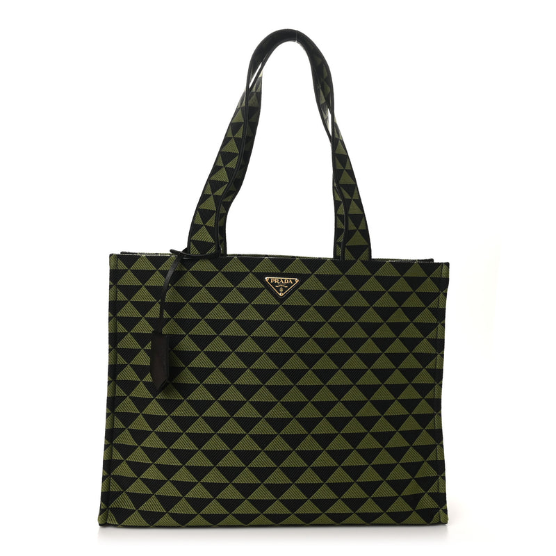  Prada Jacquard Saffiano Triangolo Symbole Embroidered Shopping Tote Black Edera