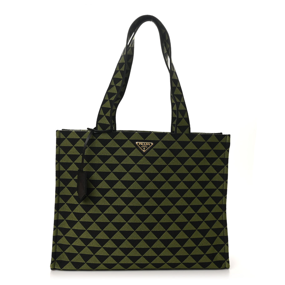 Prada Jacquard Saffiano Triangolo Symbole Embroidered Shopping Tote Black Edera Image 1