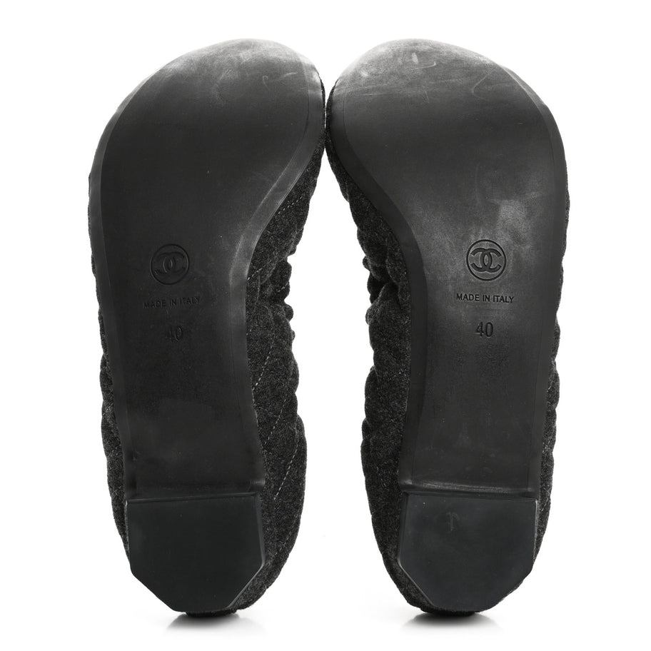 Chanel Tweed Quilted Camellia Cap Toe Ballerina Flats 40 Grey Image 6