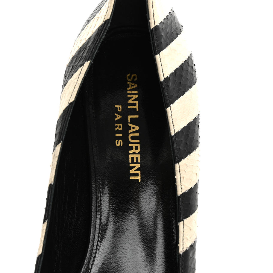 Saint Laurent Elaphe Snakeskin Striped Kiki Kitten Heel Pumps 38.5 Black Off White Image 7