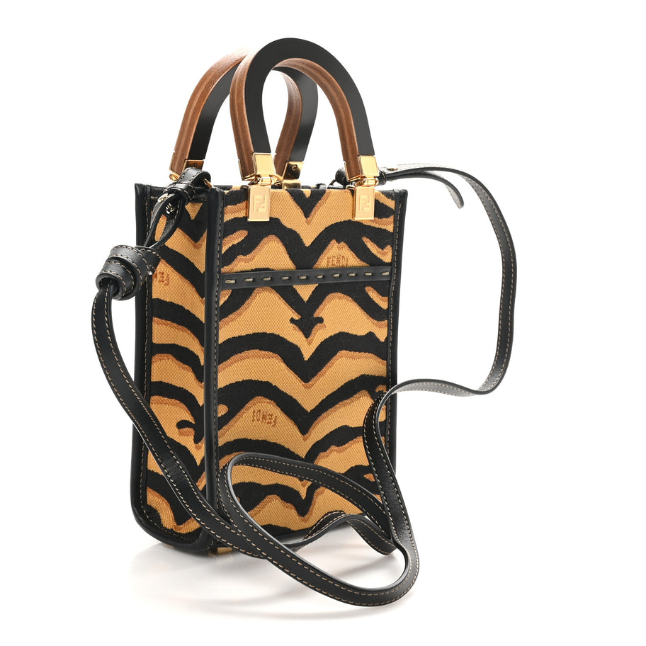 Fendi Canvas Vitello King Chinese New Year Tiger Embroidered Sunshine Shopper Tote Black Dark Yellow Image 3