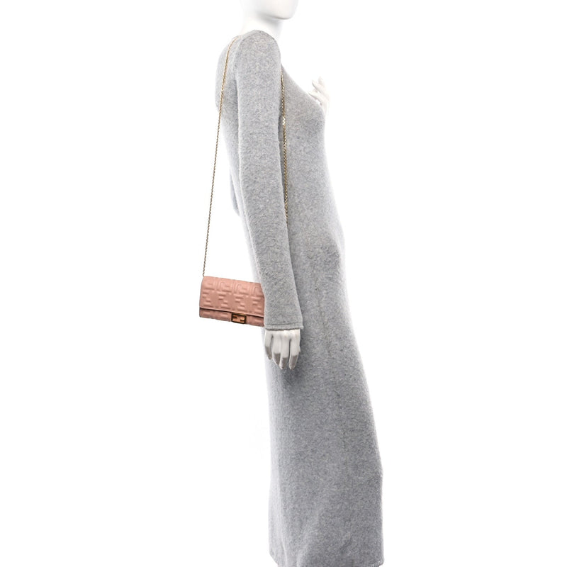  Fendi Nappa Matisse FF Embossed Continental Wallet On Chain Baby Pink