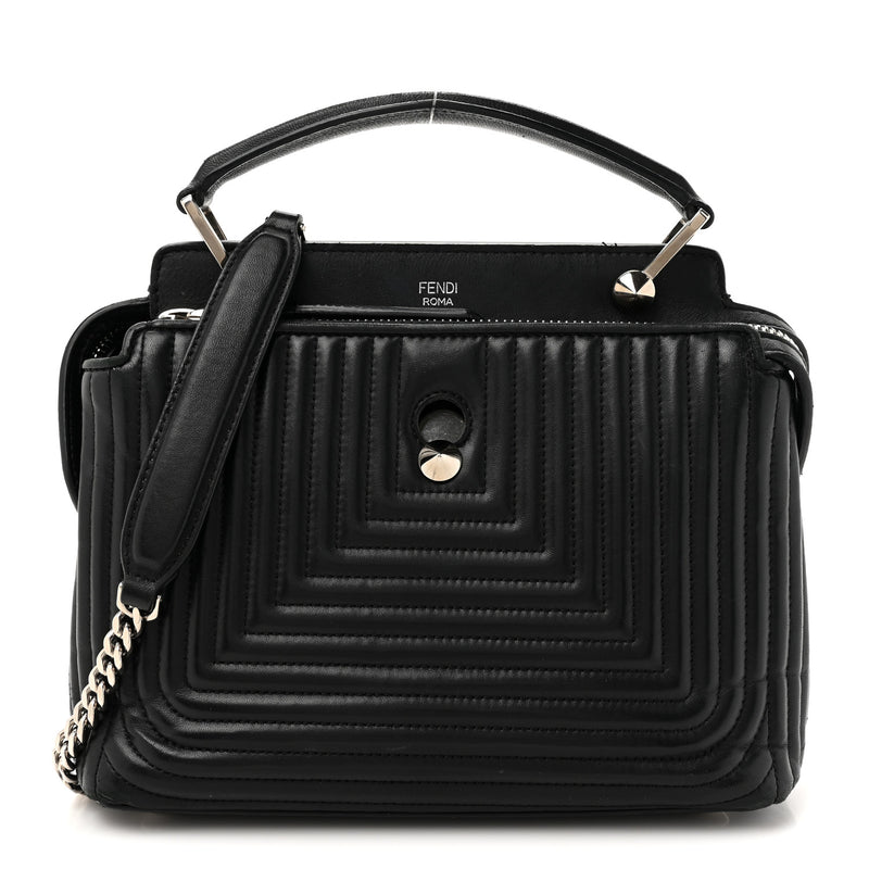  Fendi Shiny Nappa Trapuntata Chain Small DotCom Click Chain Satchel Black