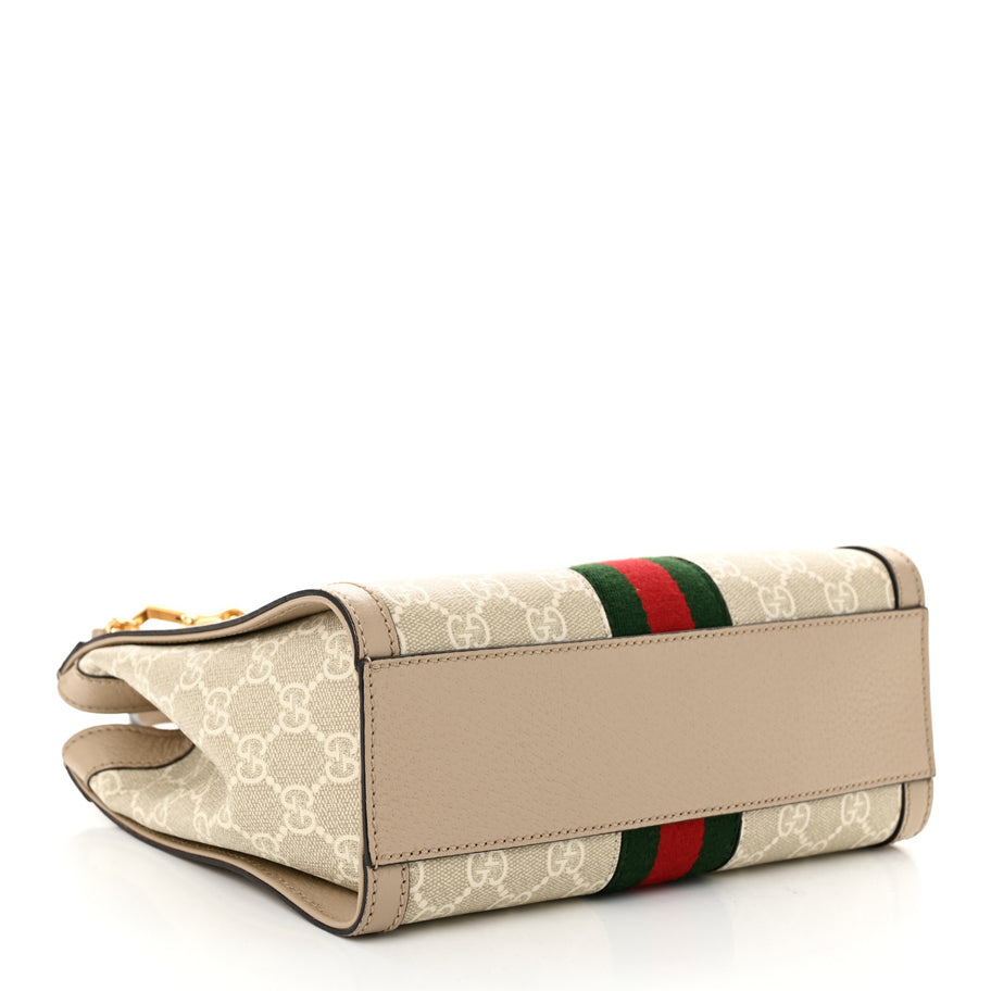 Gucci GG Supreme Monogram Textured Dollar Calfskin Web Small Ophidia Tote Bag Beige Mystic White Oatmeal Image 4