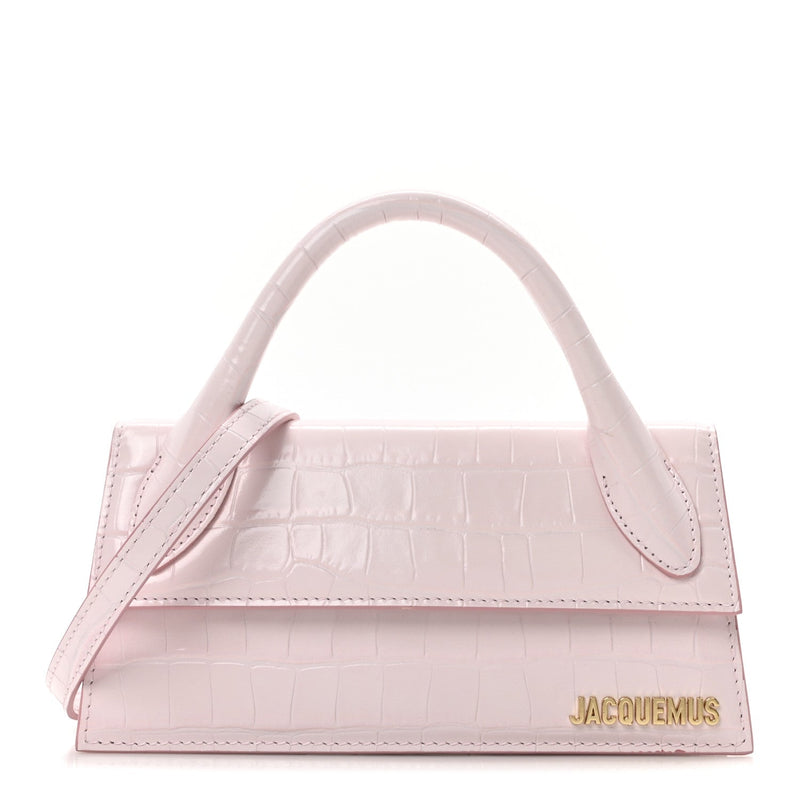  Jacquemus Calfskin Crocodile Embossed Le Chiquito Long Pale Pink